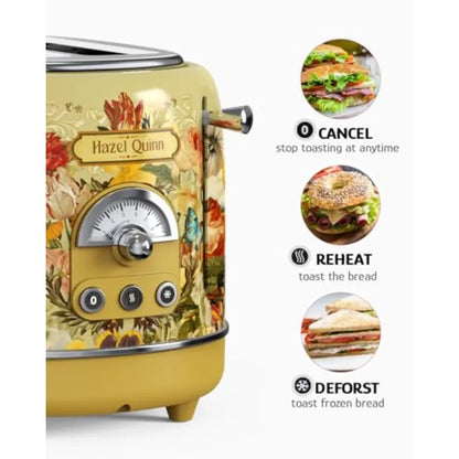 2-Slice Retro Toaster with 6 Browning Levels 3 Functions-Defrost/Reheat/Cancel Removable Crumb Tray 1.5 Inches Extra Wide Slots