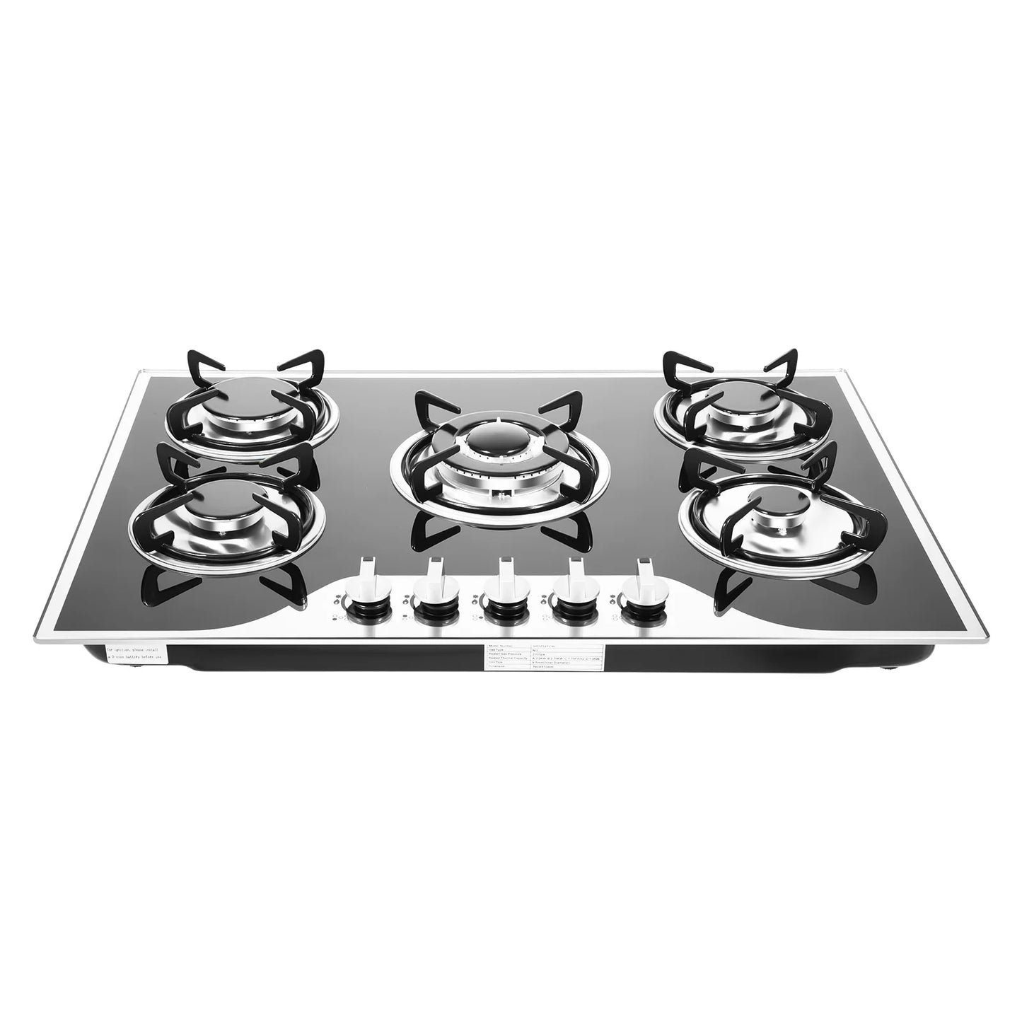 5 Burner Built-in Gas Cooktop Glass Top 3KW Dual Ring High Power Energy Saving 63% Efficiency LPG Natural Gas Stove