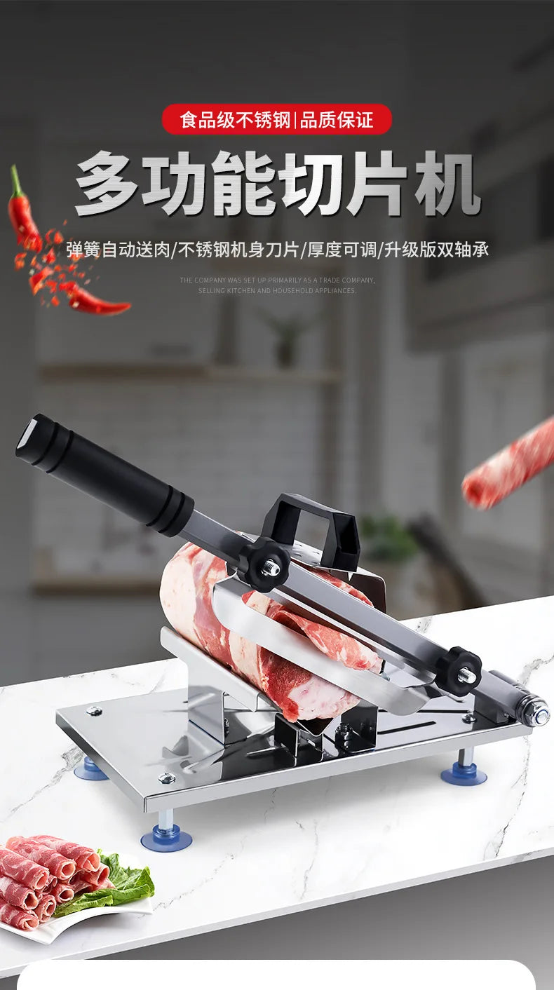 Stainless Steel Meat Slicer – Multi-Function Home Cutter for Beef Mutton Rolls, Frozen Meat Shredding Machine