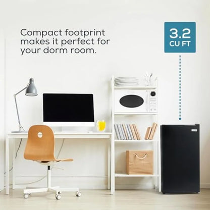 Mini fridge for homes, dorms offices: 3.2 cu.ft with freezer, stainless steel, silver, temperature control, glass shelves, comp