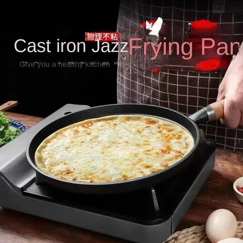 26cm Cast Iron Frying Pan, Uncoated Non-stick Crepe Maker Steak Pot for Gas Induction Cooker Kitchen
