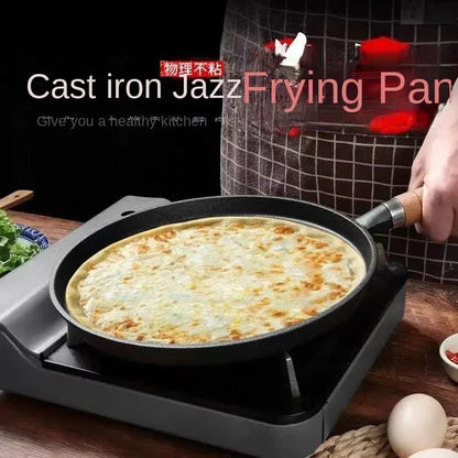 26cm Cast Iron Frying Pan, Uncoated Non-stick Crepe Maker Steak Pot for Gas Induction Cooker Kitchen