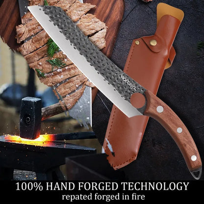 WXCOO 1~4pcs Kitchen Knife Set Stainless Steel Handmade Forged Meat Cleaver Boning Fruit Slicing Butcher Knife Cutting Board