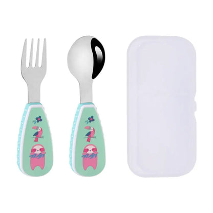2Pcs Toddler Utensils Cute Toddler Feeding Spoon And Fork Set 304 Steel Cartoon Spoon And Fork Set