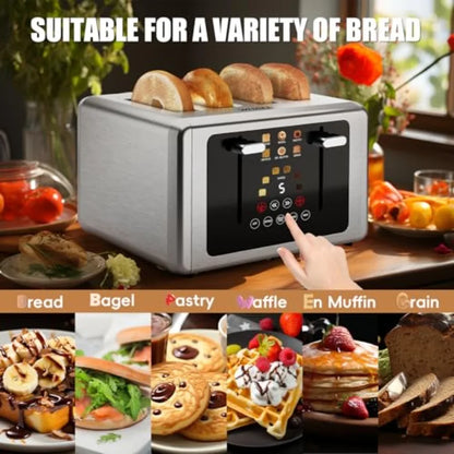 4-Slice Smart Toaster with Touchscreen and Extra-Wide Slots Dual Independent Control 6 Browning Levels 6 Bread Types Memory Fun