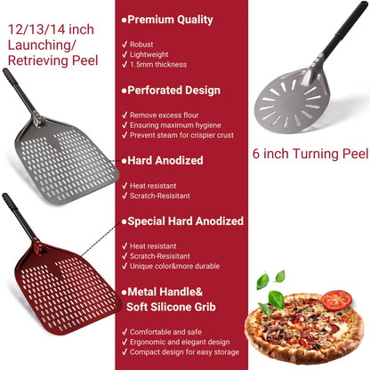 6&12 13 14  Inch Aluminum Pizza Peel Bread Paddle Pizza Oven Turning Peel Hard  Anodized Pizza  Baking Kitchen Tool Spatula