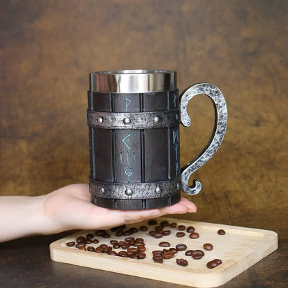 Viking Vintage Oak Barrel Beer Mug Stein with Stainless Steel Liner Coffee Cup Tea Mug Large Capacity Mug Pub Bar Party Gift