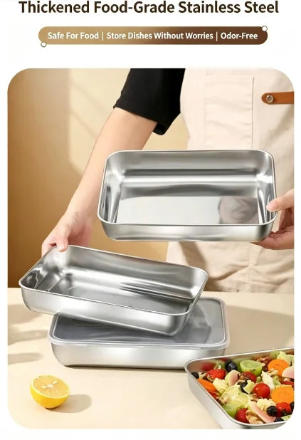 3 Pack Stackable Stainless Steel Food Containers Leakproof Clear Lid Storage Boxes Meal Prep Box for Home Camping
