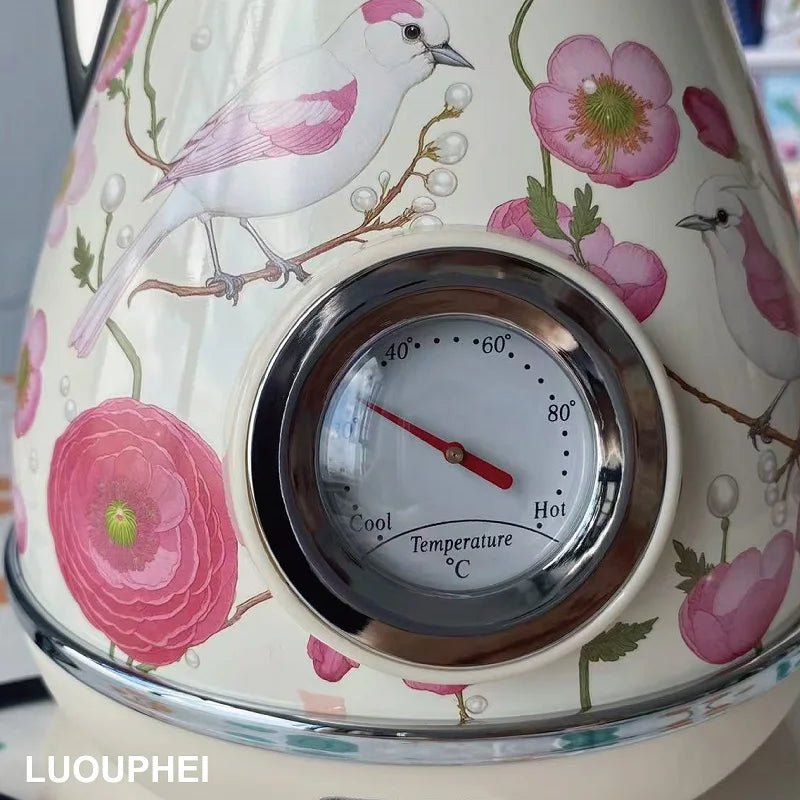 1.7L Retro Electrc Kettle Home With Temperature Display Boiling Water Auto Power Off 304 Stainless Steel Teapot Kitchen Tools