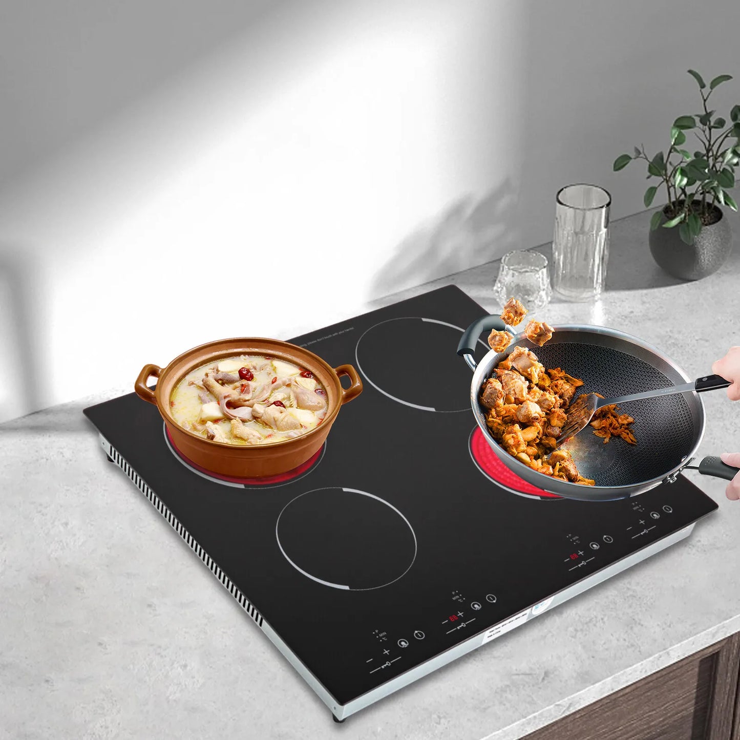 3000W US Standard Electric Ceramic Cooktop Built-In Sensor Touch-Control with 9 Heating Levels and LED display screen for