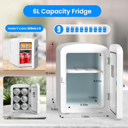 9 Can Mini Fridge Observation, Portable Cooler and Warmer Freon-Free Small Refrigerator, Compact for Skincare, Beverage, Food,