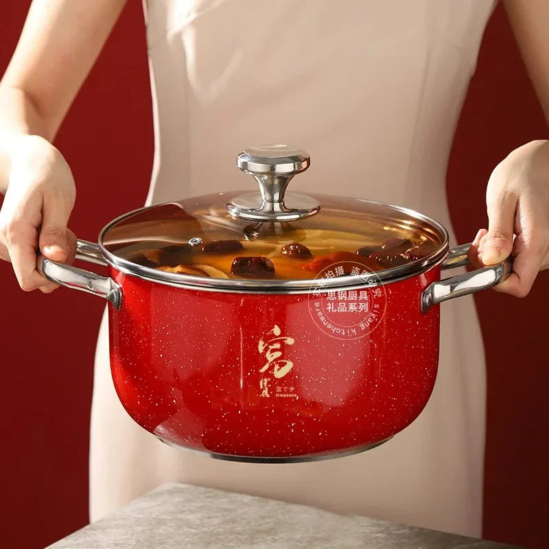 Korean single handle soup stew pot super thick polished non-magnetic bottom nonstick pan ramen pot home food cooking milk pot