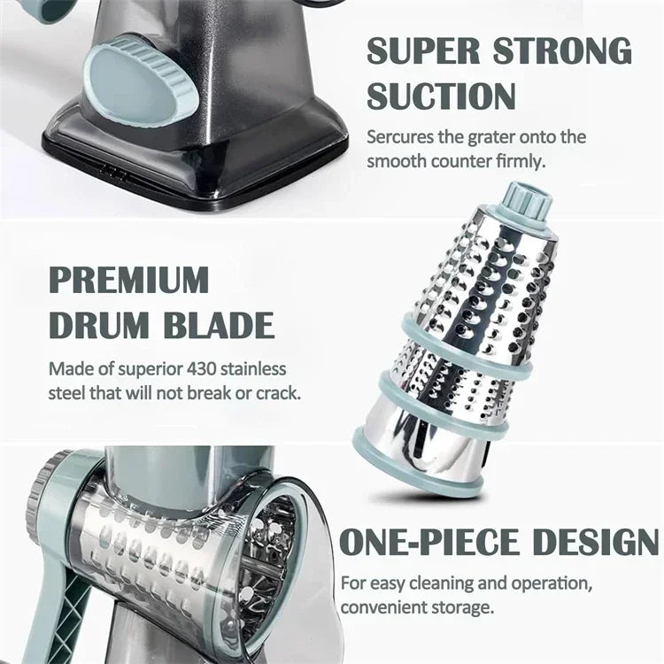 Vegetable Cutter & Slicer Manual Kitchen Cheese Chopper Machine With 3 Sharp Drums Multifunctional Garlic Potato Shredder