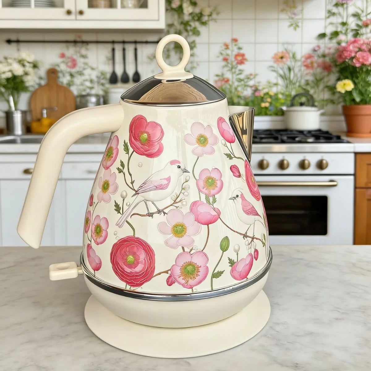 1.7L Retro Paint Electrc Kettle With Temperature Display Boiling Water Auto Power Off 304 Stainless Steel Teapot Kitchen Tools
