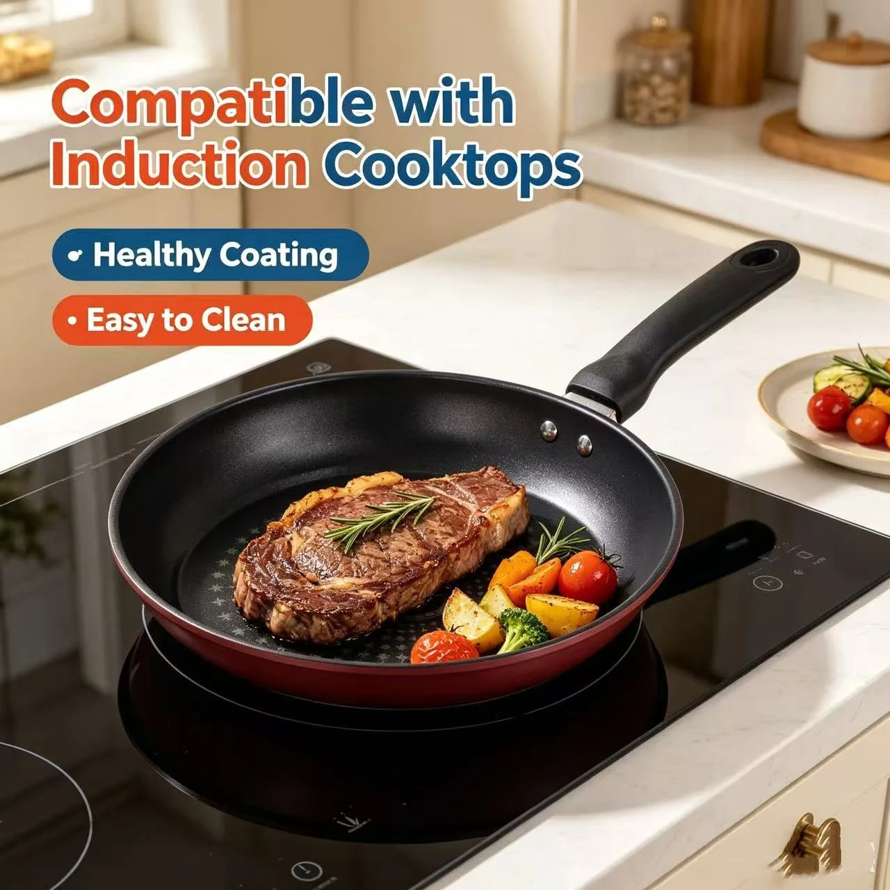 Premium Granite Non Stick Frying Pan, Multipurpose Kitchen Skillet for Steak, Eggs, Pancakes & Breakfast, Universal Compatibility