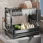 Kitchen Organizer 2 Tier Dish Drying Rack Utensils Storage Rack Bowls Knife Fork Pot Holder Countertop Dinnerware Drainboard