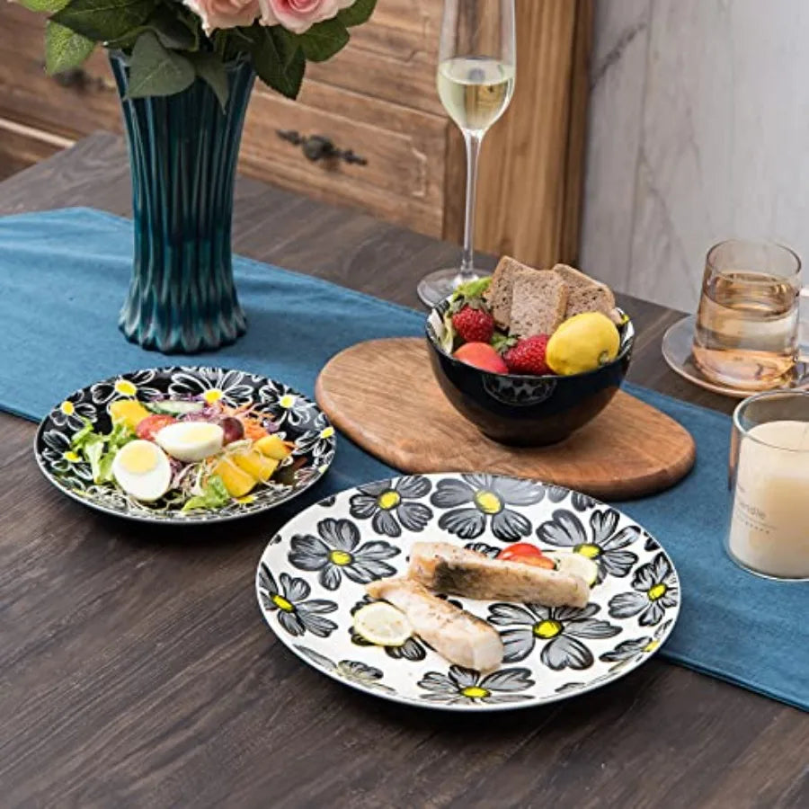 12-pieces Dinnerware Set Ceramic Dish Set Plates Sets Service for 4 Bowl Sets Stoneware Dinnerware Sets 12pcs Plate and Bowl Se