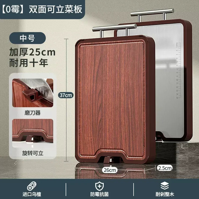 Double-Sided Antibacterial Cutting Board Mold Resistant PP Material Ebony & 316 Stainless Steel Chopping Block for Kitchen