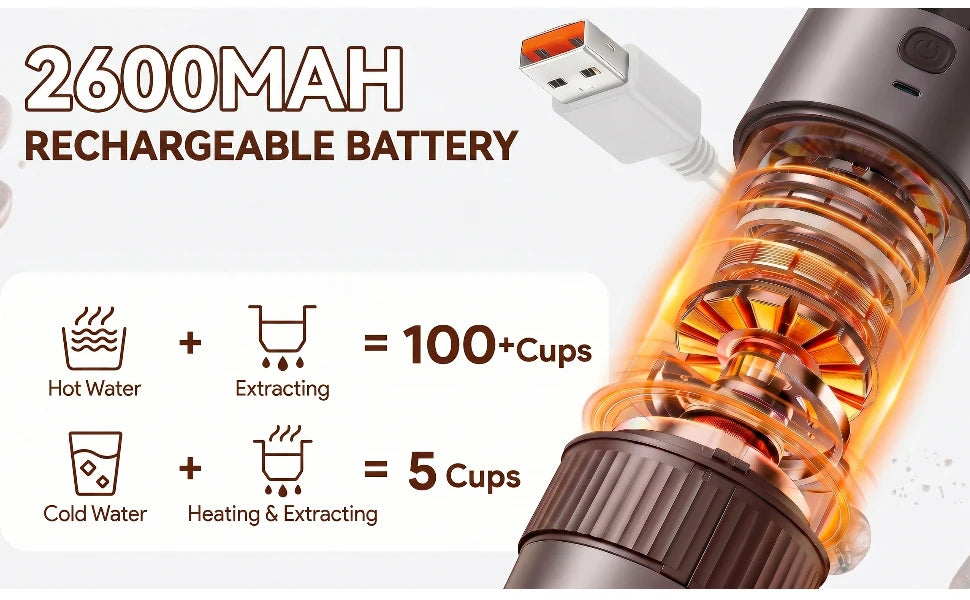 2026 New Upgrade 3 In 1 Portable Coffee Maker, Rechargeable, Fast Heating | 2600mAh Capacity Battery, Long Lasting, Compatible