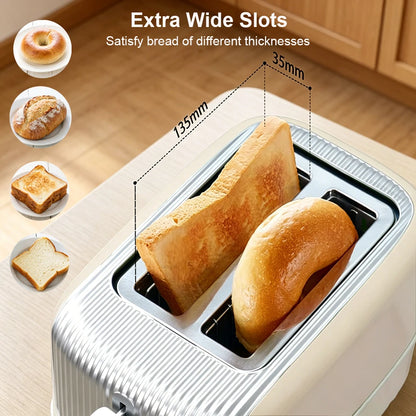 Double Slot Toaster 7 Browning Levels Extra Wide Slot Toaster with Reheat, Defrost and Cancel Includes a Detachable Crumb Tray