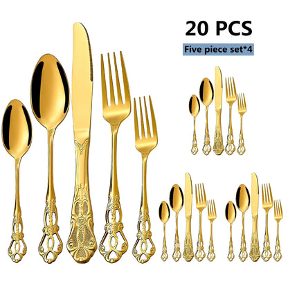 20-40pcs Black/Gold/Silver Dinnerware Set including Knife/Fork/Spoon for Home Restaurant Wedding Party Use
