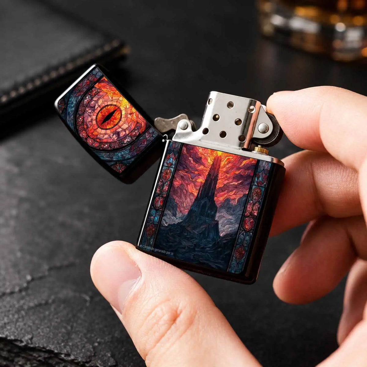 Creative Stained Glass Style Eye Of Sauron & Dark Tower Themed Lighter, Artistic Aesthetic Portable Accessory For Daily Use, Outdoor Camping, Lighting Candles Incense, Unique Exquisite Gift For Fantasy Art Fans, Multi-Scenari