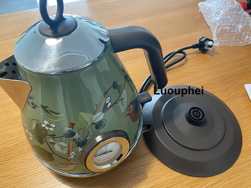 1.7L Retro Paint Decal Electrc Kettle Boiling Water With Thermometer Auto Power Off 304 stainless Steel Electrc Teapot 220V