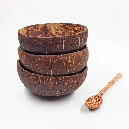 12-15cm  Natural Coconut Bowl set wooden Salad Ramen bowl Coconut Wood Spoon Set coco smoothie Kitchen tableware Coconut bowl