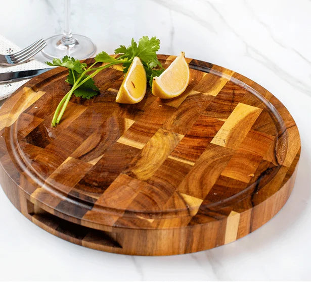 WXCOO Round Acacia Wood Resin Chopping Board Kitchen Cutting Board for Steak Snacks Fruit Board Food-Safe Cutting Board Thicken