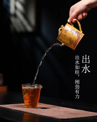 320ml Exquisite Yixing Purple Clay Teapots Handmade Bamboo Section Pot Raw Ore Section Mud Kettle Chinese Zisha Tea Set Gifts