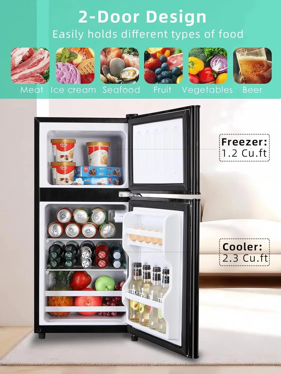 Refrigerator with Freezer 3.8 Cu.Ft with 7 Level Adjustable Thermostat Control 2 Door Lock Fresh Energy Saving Top-Freezer Refri