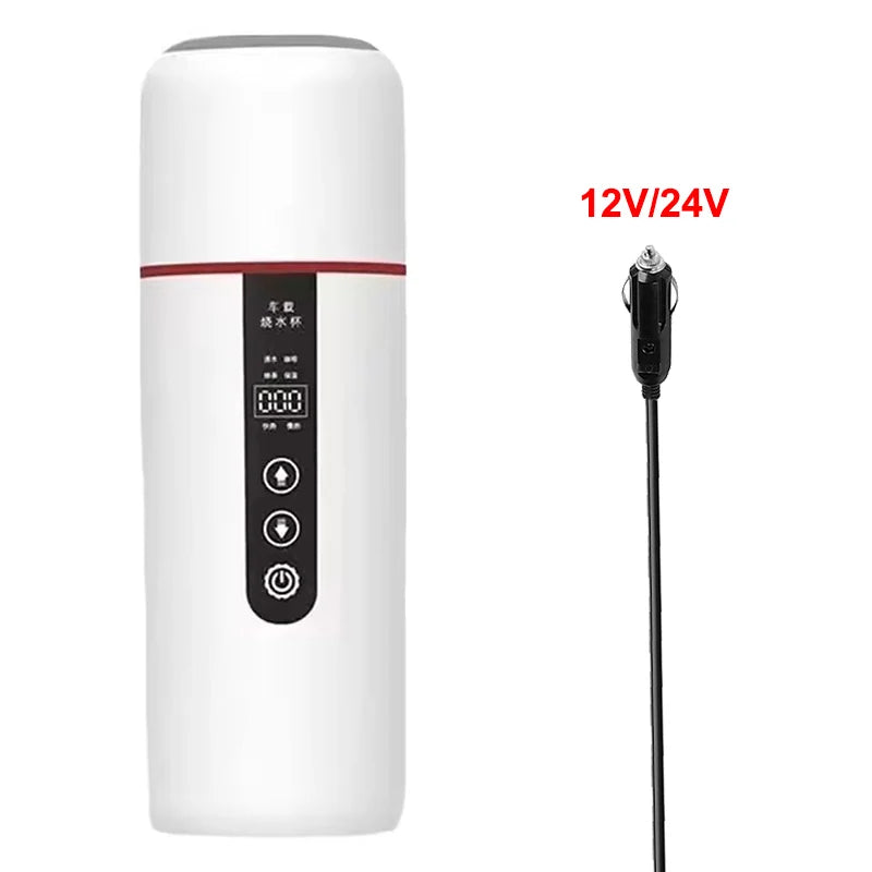 LED Digital Display Electric Heating Bottle Boil Water Mini Heated Kettle Car 12V 24V Travel 4 Gear Thermostatic Keep Warm Cup