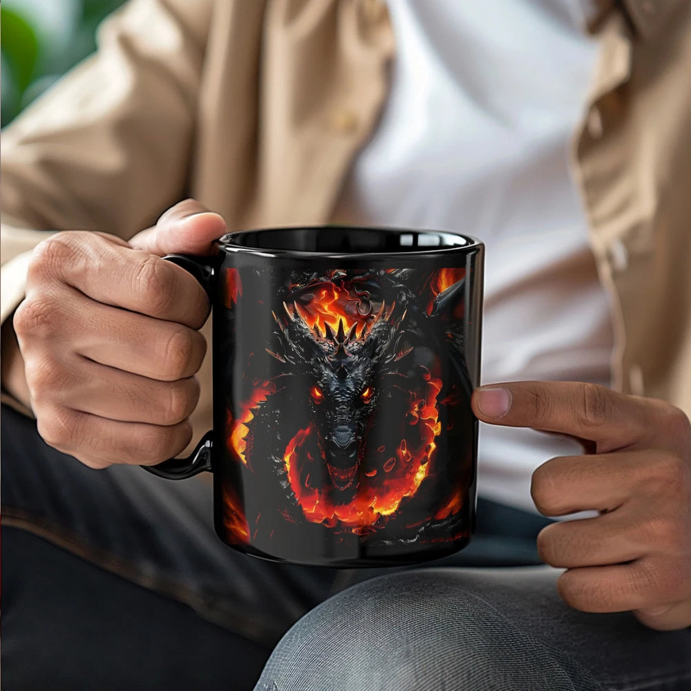 Dark Dragon Ceramic Mug - Stylish Fantasy Design, Perfect Gift for Gamers