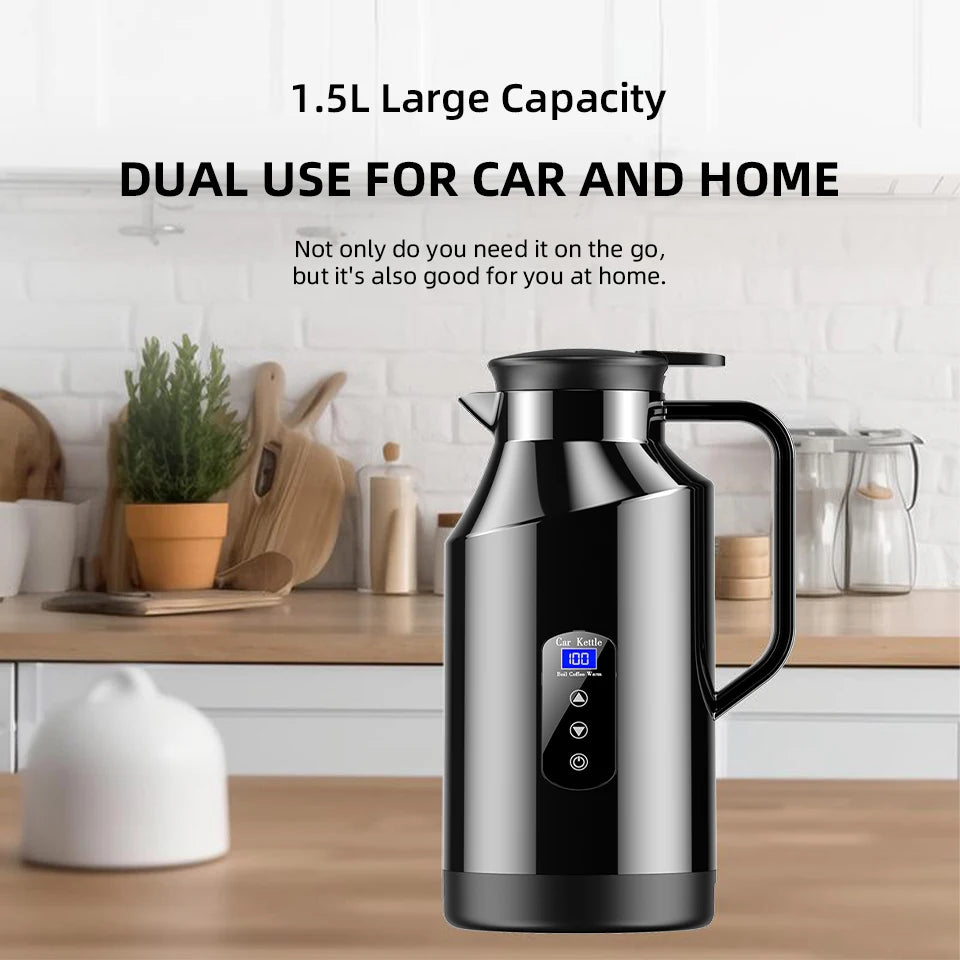 12V 24V Portable Car Hot Kettle 1200mL/1500mL Large Capacity 304 Stainless Steel Thermos Water Bottle Travel For Tea Coffee