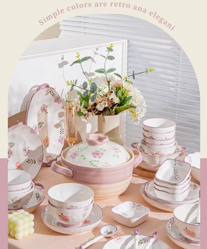 Flower, Underglaze Color, Ceramic Tableware, Bowl and Plate Combination