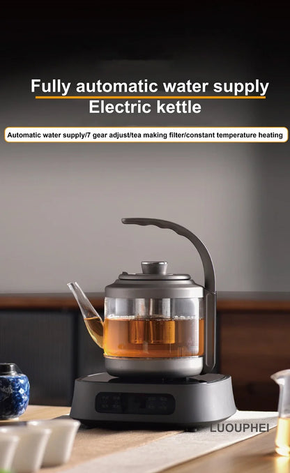 1350W Electric Kettle Fully Auto Bottom Pumping Quick Boiling Kettle Tea Maker Office Glass Temperature Control Teapot 1000ml