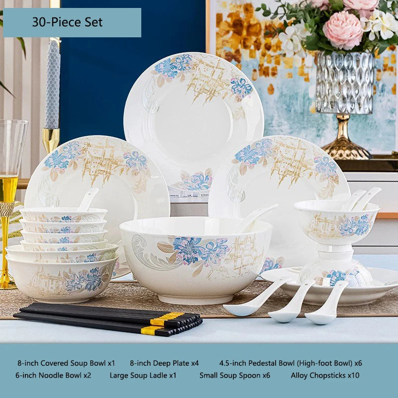 Bone china food utensils marble dinner set luxury dinnerware kitchen bowl plates dinner sets table set ceramic vintage