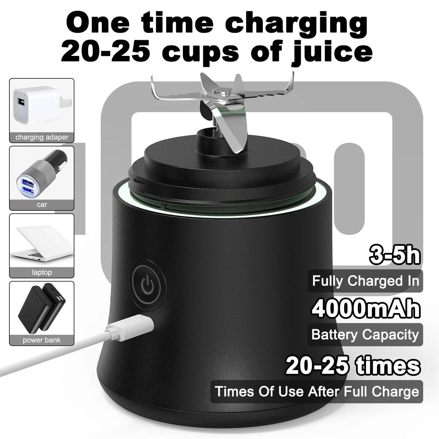 New Portable Blender 600ML Electric Juicer Fruit Mixer 4000mAh USB Rechargeable Smoothie Mini Blender Personal Juicer Colorful