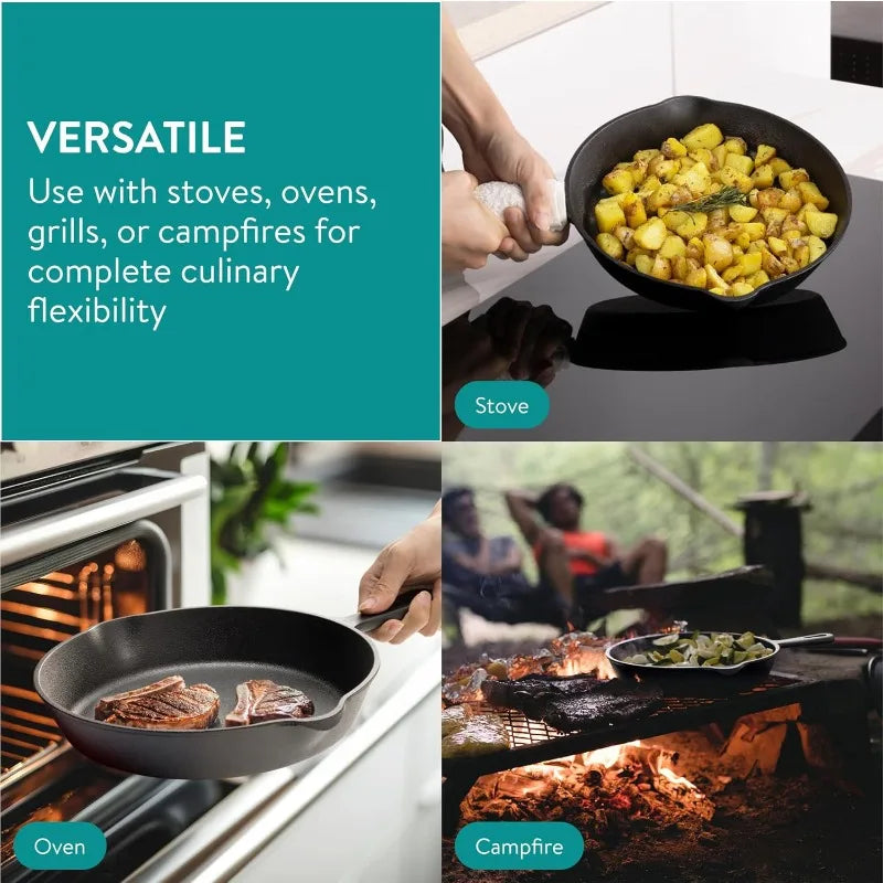 3pcs Cast Iron Skillet Set 5.9/7.8/9.8in Heavy Duty Frying Pans Nonstick Cookware Set for Frying Searing Baking Induction Ready