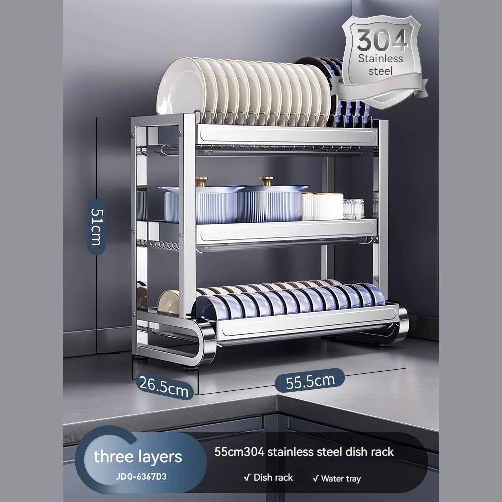 2 /3 Tier Dish Bowl Drainer Storage Rack Kitchen Dish Drying Rack with Drain Basket Countertop Dinnerware Organizer Drainboard