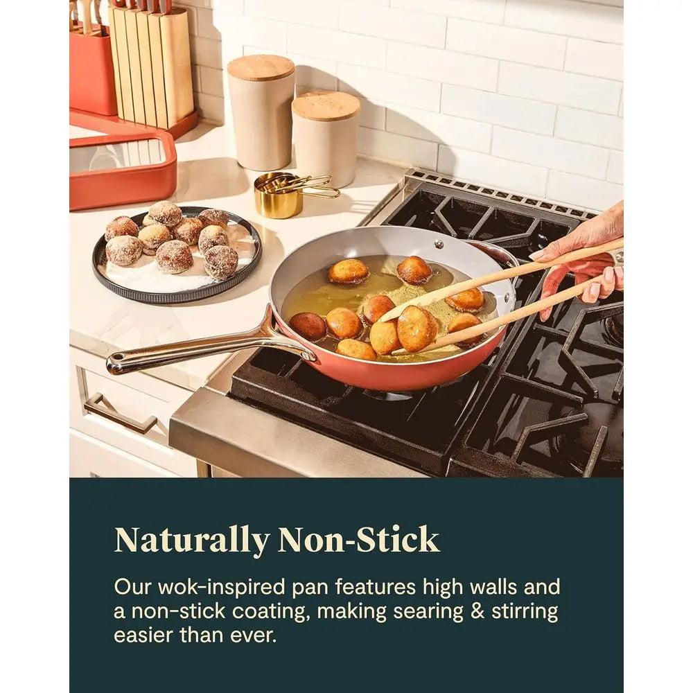 12 Non-Stick Wok-Style Pan with High Slopes and Stainless Steel Handles in Navy