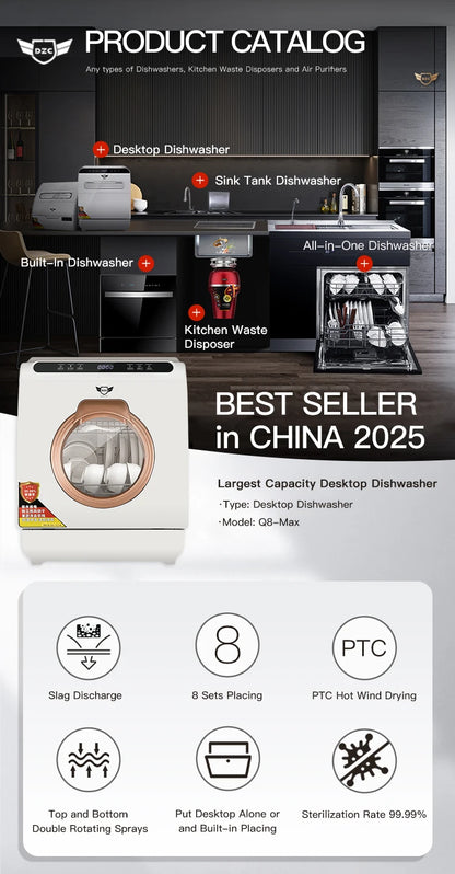 Q8-Max Household Free-installation Mini Dish Washing Portable Automatic  Freestanding Electronic Dishwasher Machine Home 8 Sets