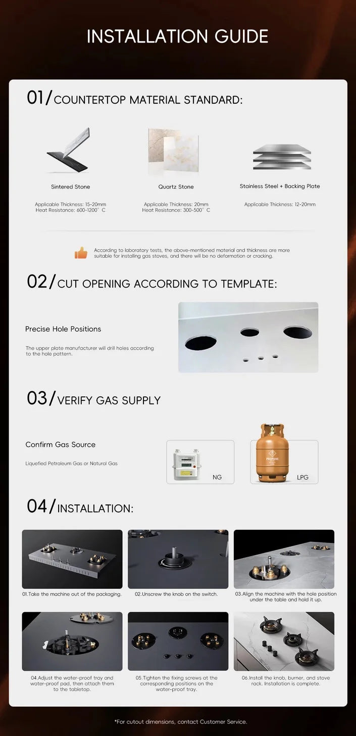 Premium Built-in NG Gas Cooktop 4-Burner 5.2KW Copper Flame Failure Protection Panel-Ready for Custom Kitchen