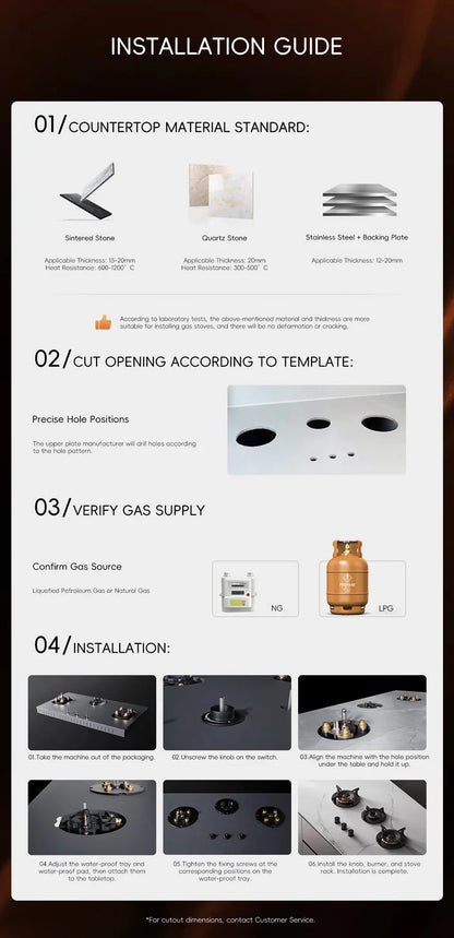 Premium Built-in NG Gas Cooktop 4-Burner 5.2KW Copper Flame Failure Protection Panel-Ready for Custom Kitchen
