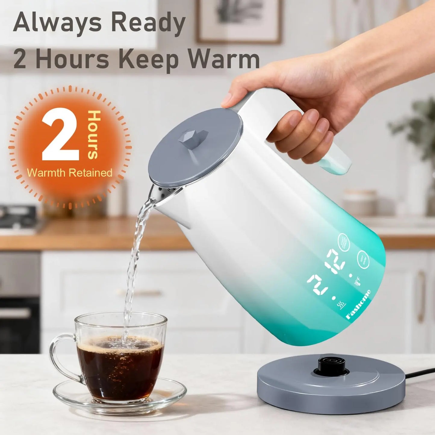 Electric Kettle Temperature Control, 1.25L Electric Tea Kettle, 2 H Keep Warm Hot Water Boiler with 5 Presets, LED Screen Electric Kettles for Boiling Water, Boil-Dry Protection