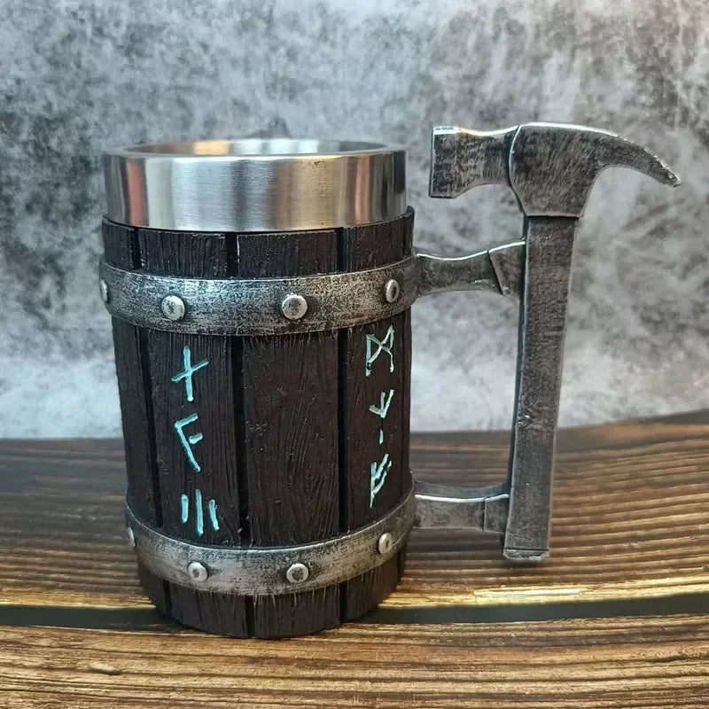 Viking Vintage Oak Barrel Beer Mug Stein with Stainless Steel Liner Coffee Cup Tea Mug Large Capacity Mug Pub Bar Party Gift
