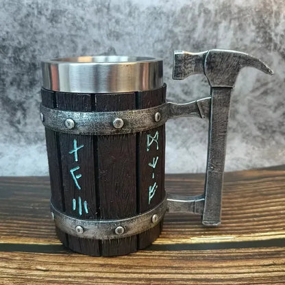 Viking Vintage Oak Barrel Beer Mug Stein with Stainless Steel Liner Coffee Cup Tea Mug Large Capacity Mug Pub Bar Party Gift