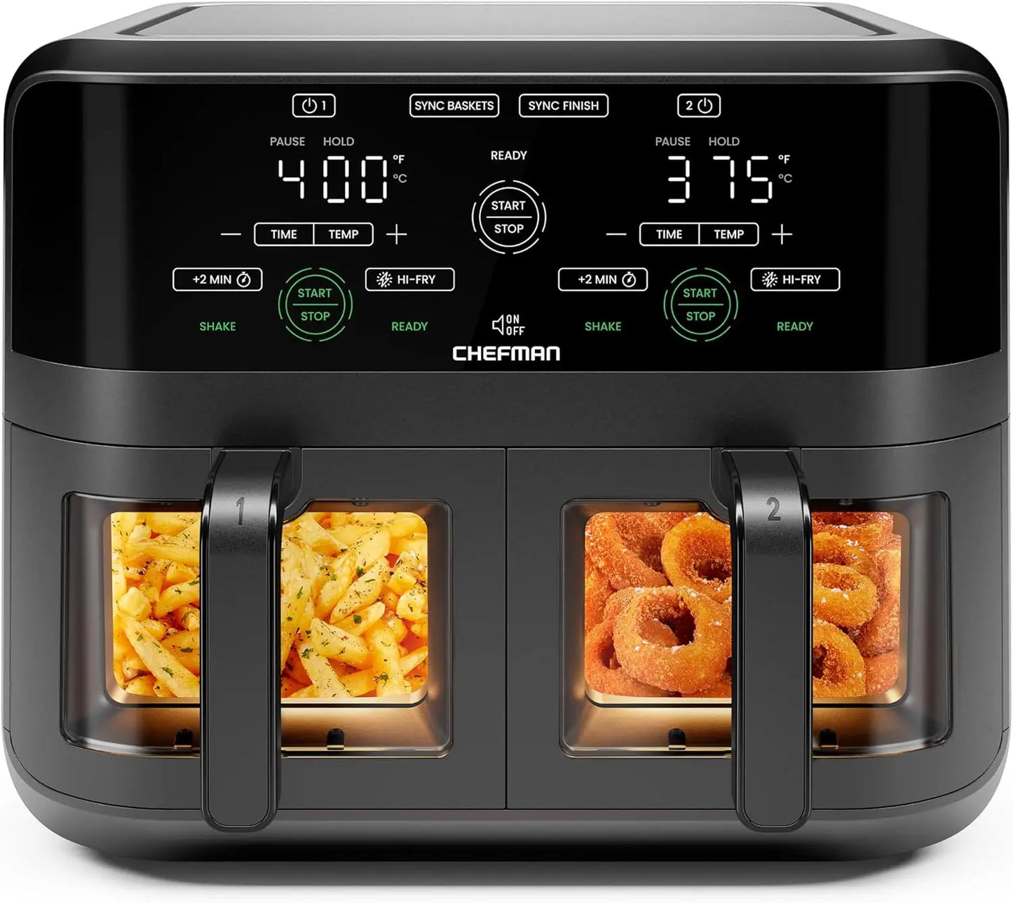 6 Quart Dual Basket Air Fryer Oven with Sync Finish, 2 Independent 3Qt Nonstick Baskets, Digital Double Air Fryer - Black