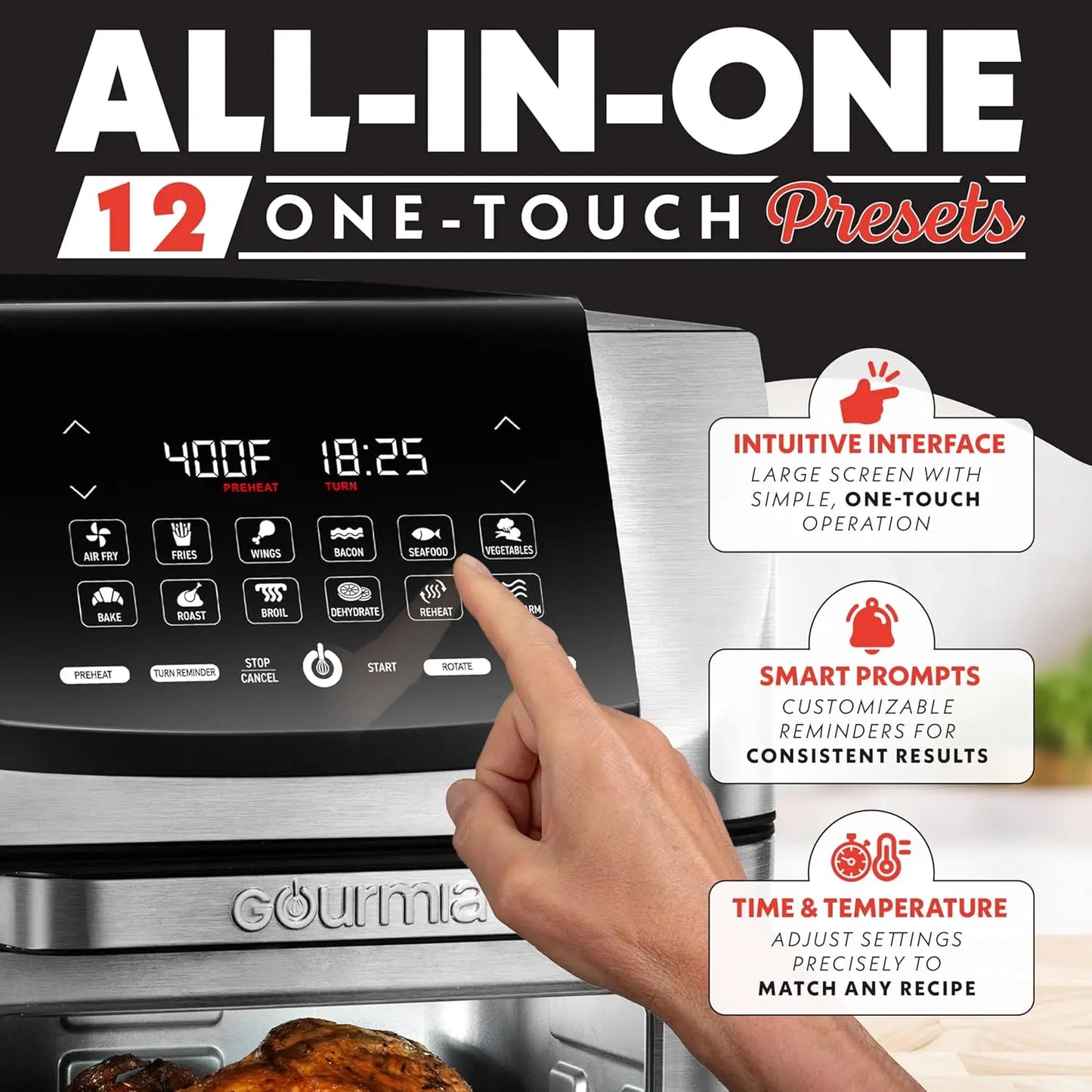 14 Qt Air Fryer Oven with Rotisserie, 12 Presets, Digital Display, Stainless Steel