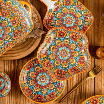 Bohemia Ceramic Rice Bowl Serving Plate Creative Ceramic Cutlery Soup Noodle Bowl Household Handle Bowl Sauce Dish